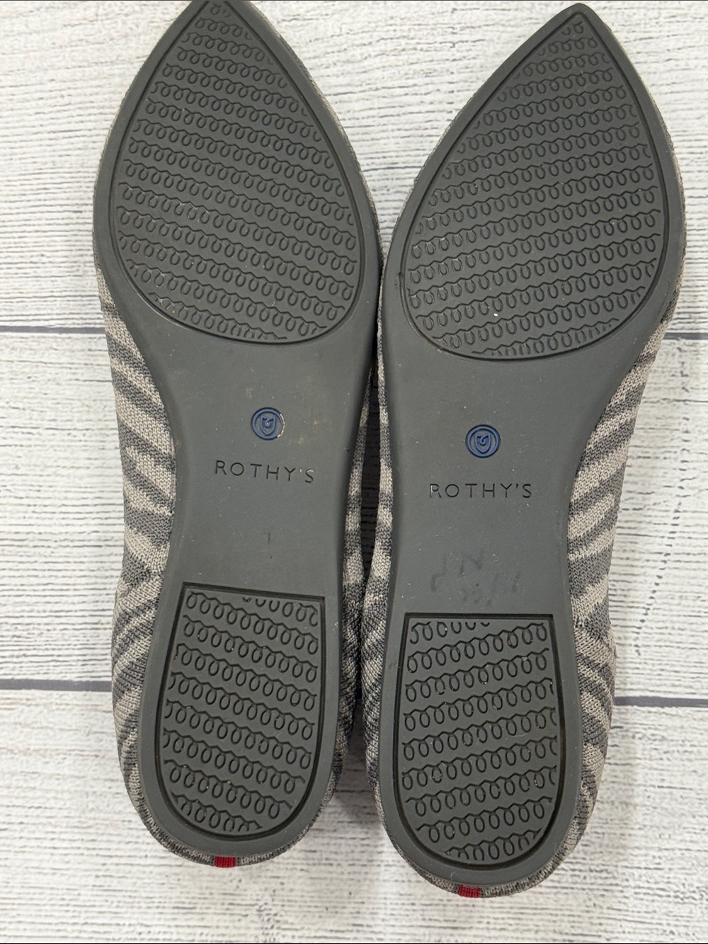Rothy’s The Point Zebra Stripe Knit Flats Gray Blue Women’s 9 - Picture 4 of 6